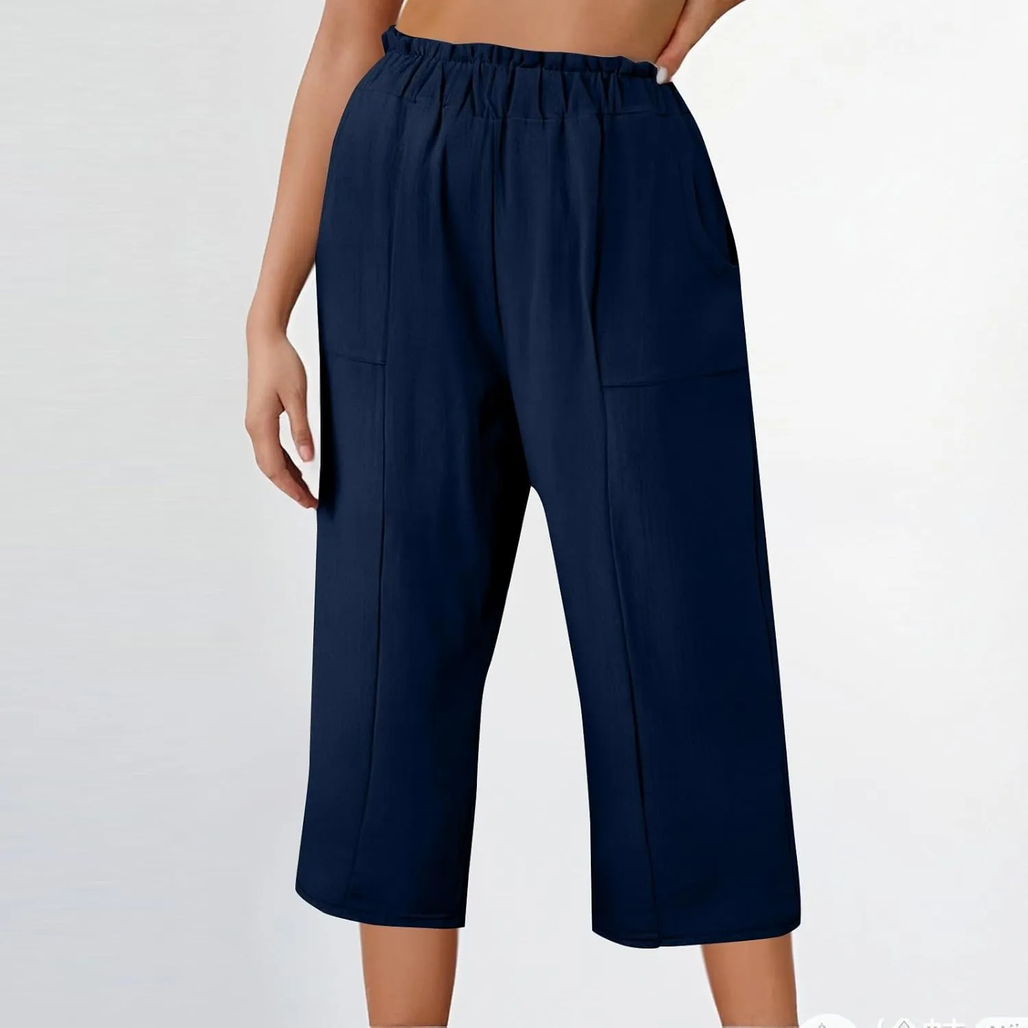 Linen Capri Pants for Women Trendy Summer Loose Fit High Waisted Paperbag Pants Casual Pull on Beach Cropped Trouser
