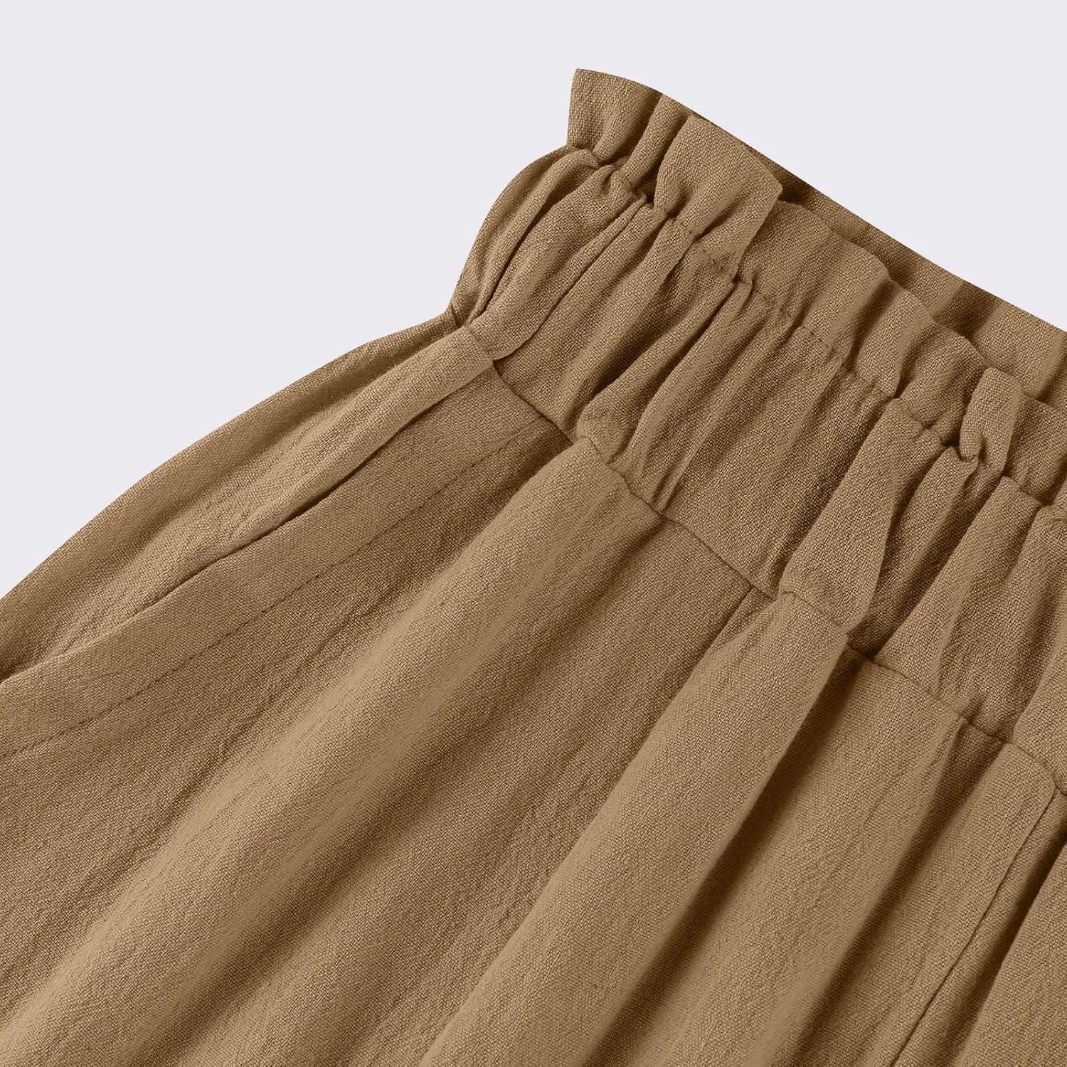 Linen Capri Pants for Women Trendy Summer Loose Fit High Waisted Paperbag Pants Casual Pull on Beach Cropped Trouser