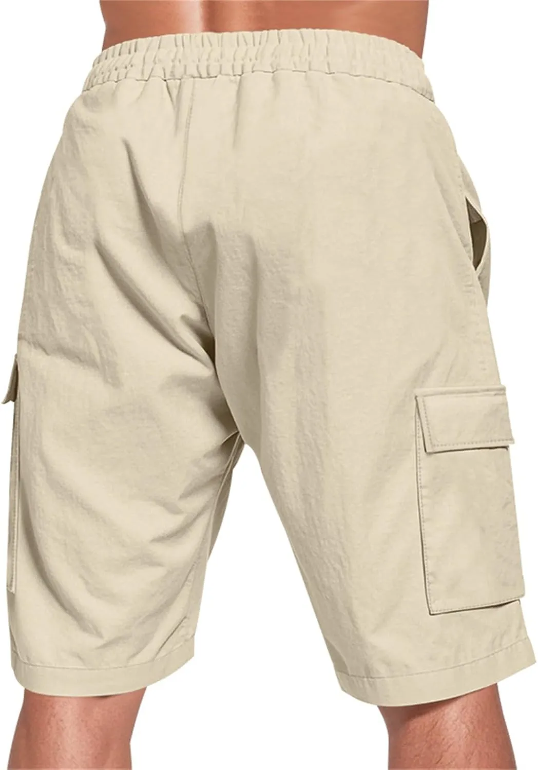 Linen Shorts for Men Cargo Elastic Waist Drawstring Shorts Summer Lightweight Pants Relaxed Fit with Pockets