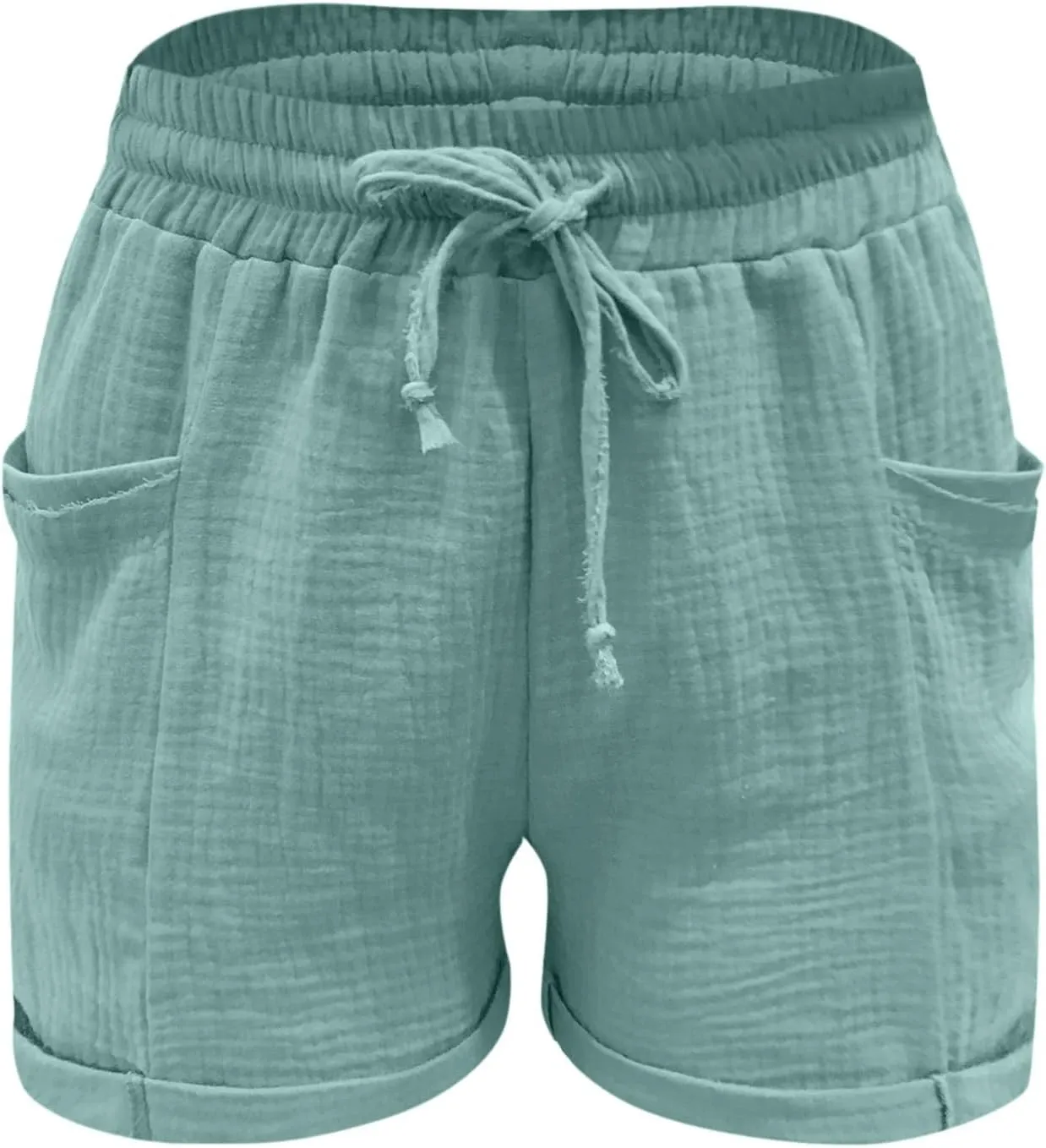 Linen Shorts for Women 2024 Summer Casual Comfy Shorts Drawstring Elastic Waist Lightweight Bermuda Shorts with Pockets