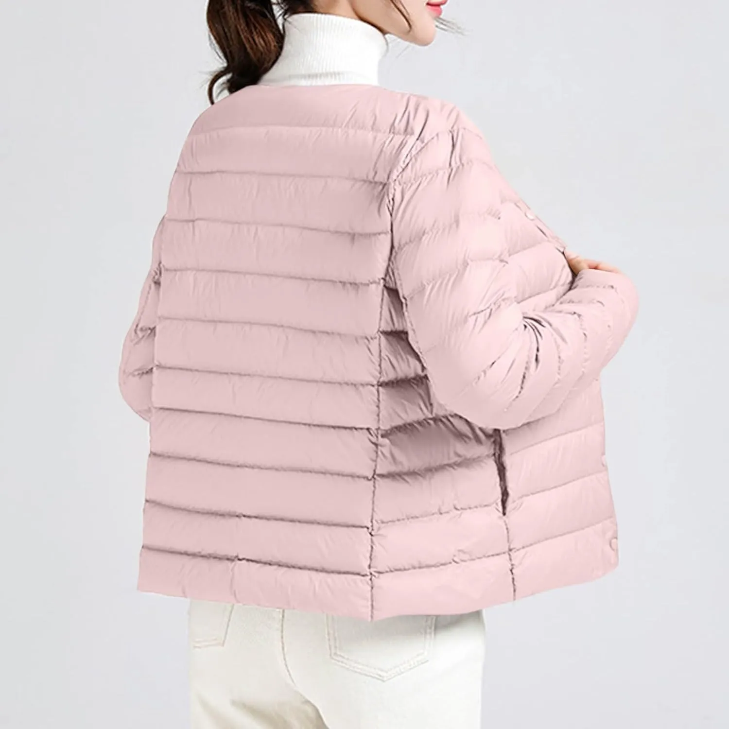 Lmdudan Plus Size Women Lightweight Quilted Puffer Jackets 2024 Winter Warm Down Coats Loose Comfy Outwear with Pocket