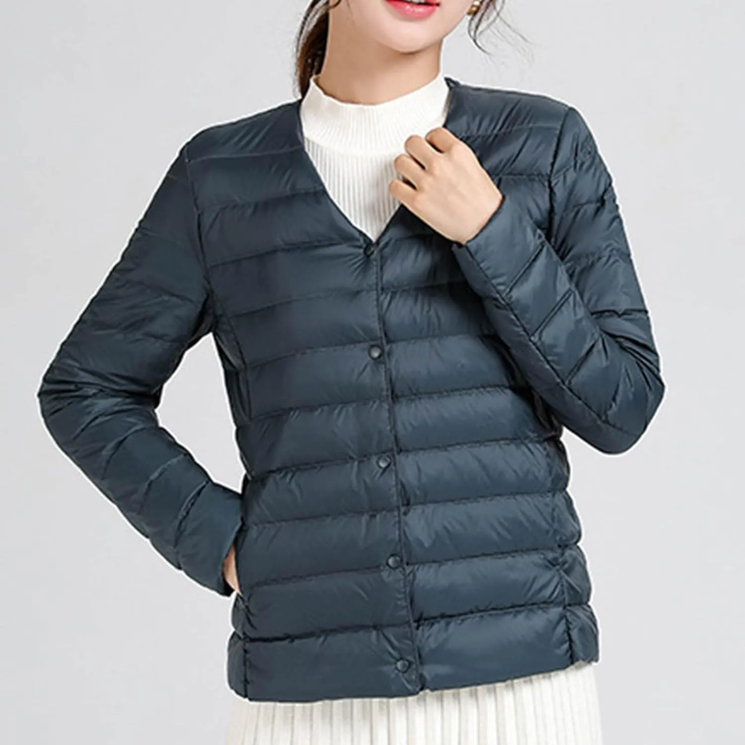 Lmdudan Plus Size Women Lightweight Quilted Puffer Jackets 2024 Winter Warm Down Coats Loose Comfy Outwear with Pocket