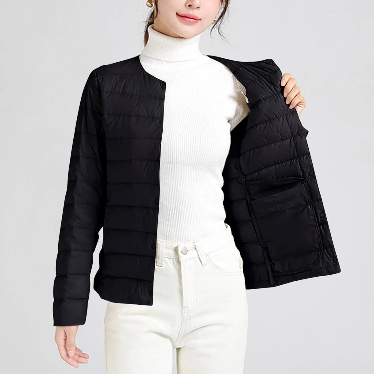 Lmdudan Plus Size Women Lightweight Quilted Puffer Jackets 2024 Winter Warm Down Coats Loose Comfy Outwear with Pocket
