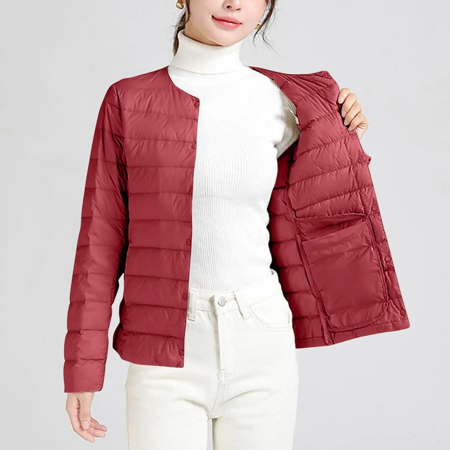 Lmdudan Plus Size Women Lightweight Quilted Puffer Jackets 2024 Winter Warm Down Coats Loose Comfy Outwear with Pocket