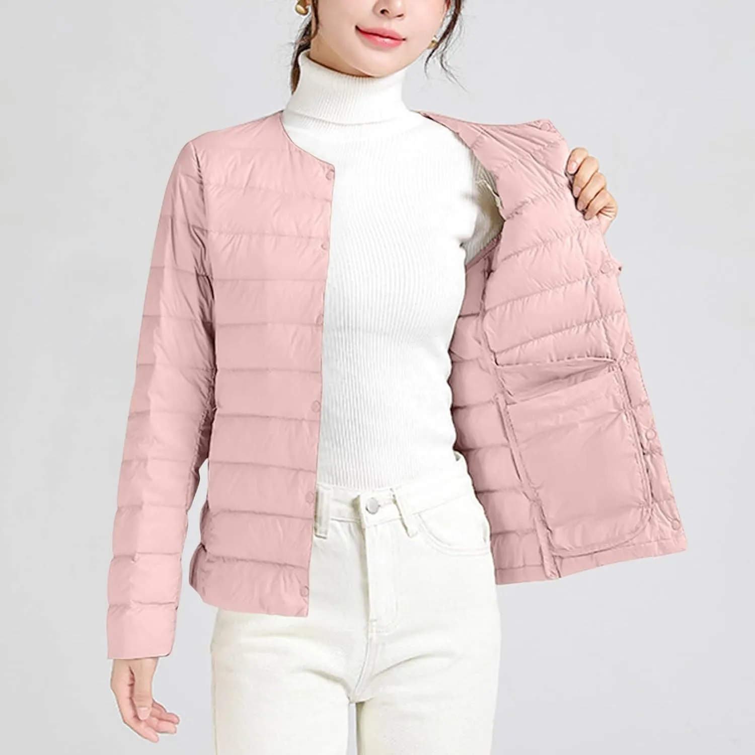 Lmdudan Plus Size Women Lightweight Quilted Puffer Jackets 2024 Winter Warm Down Coats Loose Comfy Outwear with Pocket