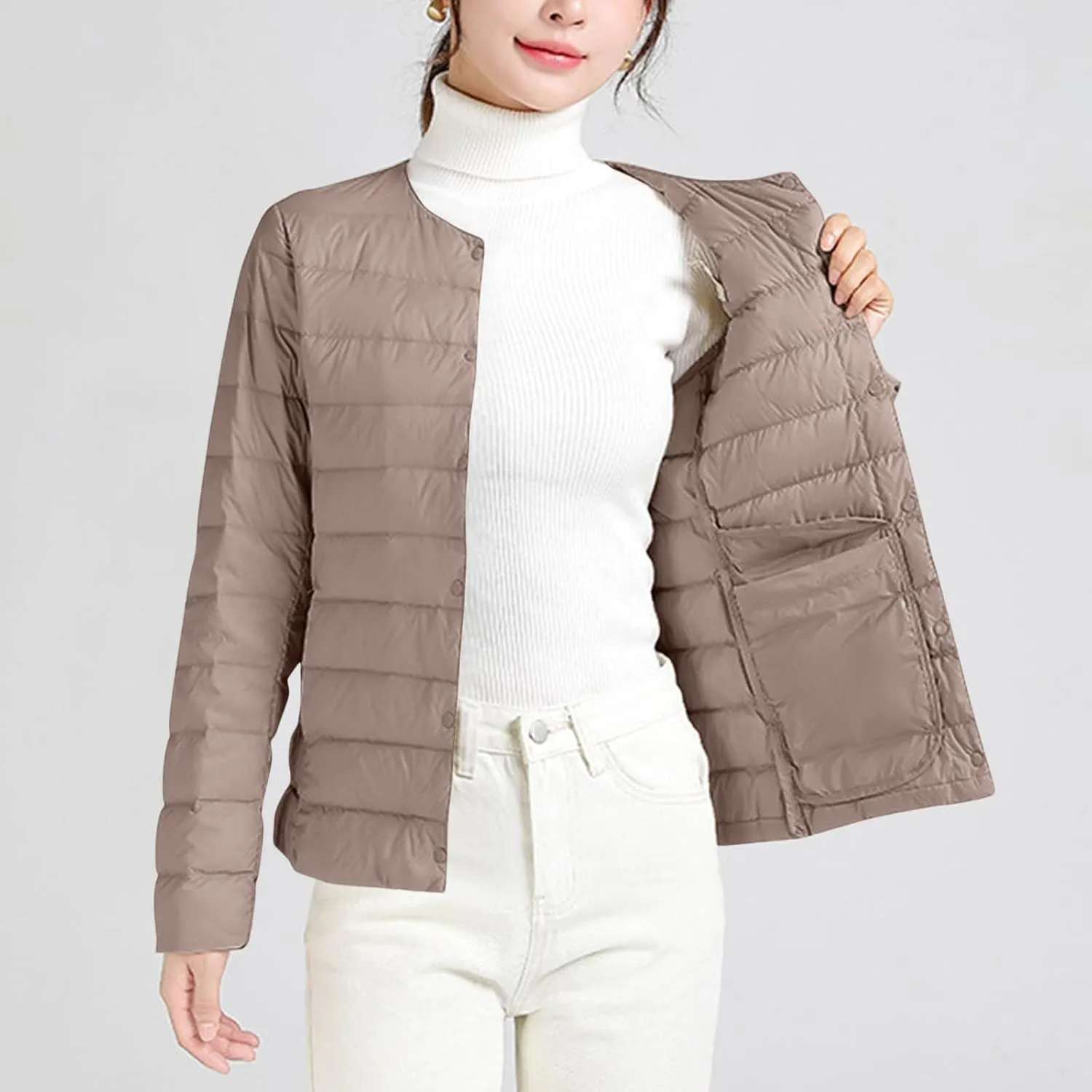 Lmdudan Plus Size Women Lightweight Quilted Puffer Jackets 2024 Winter Warm Down Coats Loose Comfy Outwear with Pocket