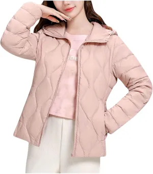 Lmdudan Plus Size Womens Quilted Jacket Lightweight Long Sleeve Hooded Puffer Jackets 2024 Winter Warm Down Coat Outerwear