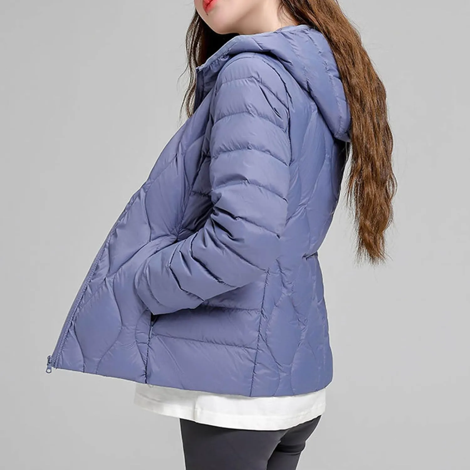 Lmdudan Plus Size Womens Quilted Jacket Lightweight Long Sleeve Hooded Puffer Jackets 2024 Winter Warm Down Coat Outerwear