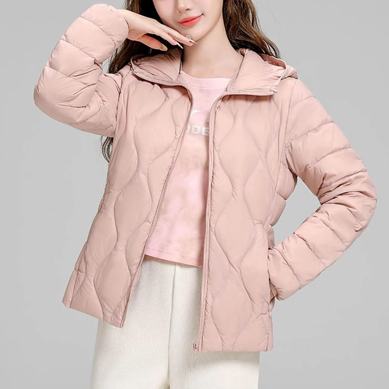 Lmdudan Plus Size Womens Quilted Jacket Lightweight Long Sleeve Hooded Puffer Jackets 2024 Winter Warm Down Coat Outerwear