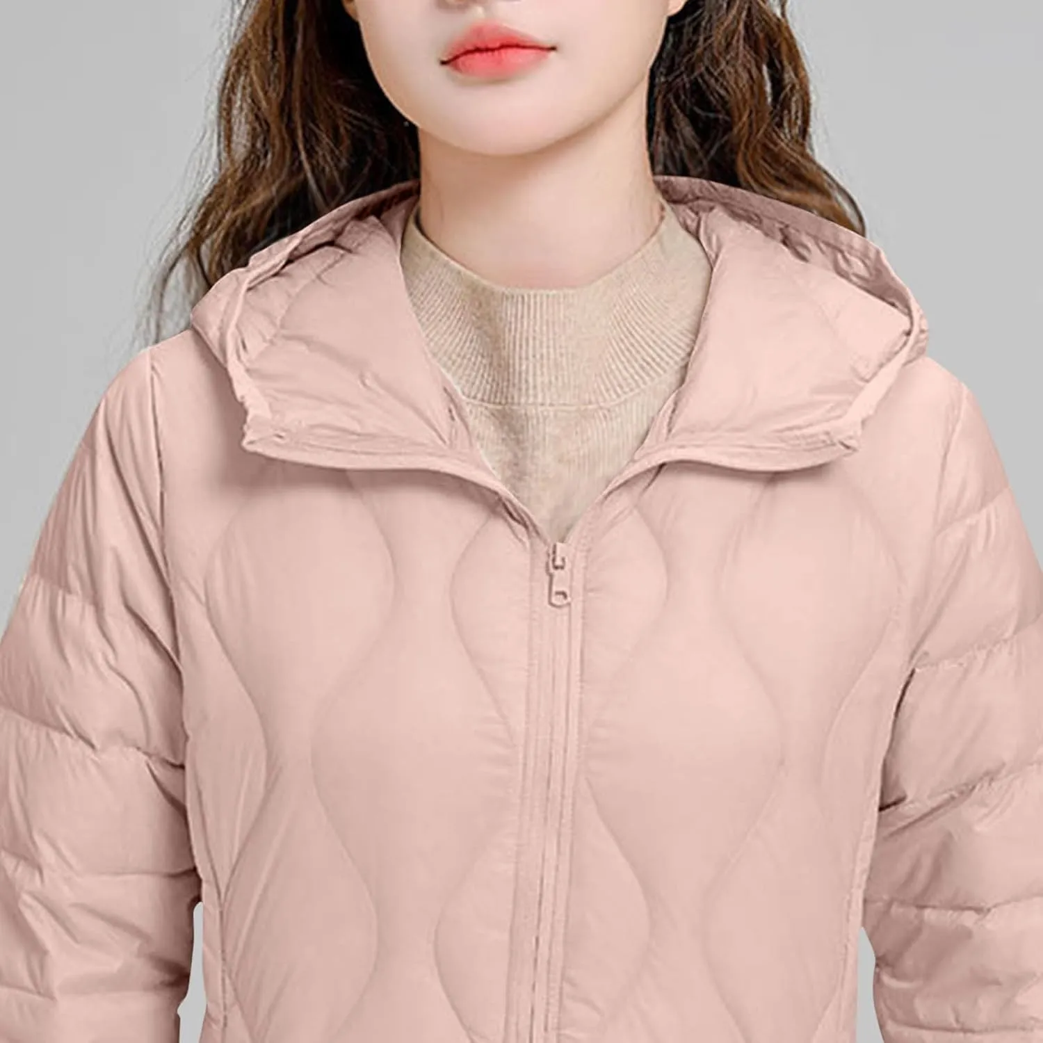 Lmdudan Plus Size Womens Quilted Jacket Lightweight Long Sleeve Hooded Puffer Jackets 2024 Winter Warm Down Coat Outerwear