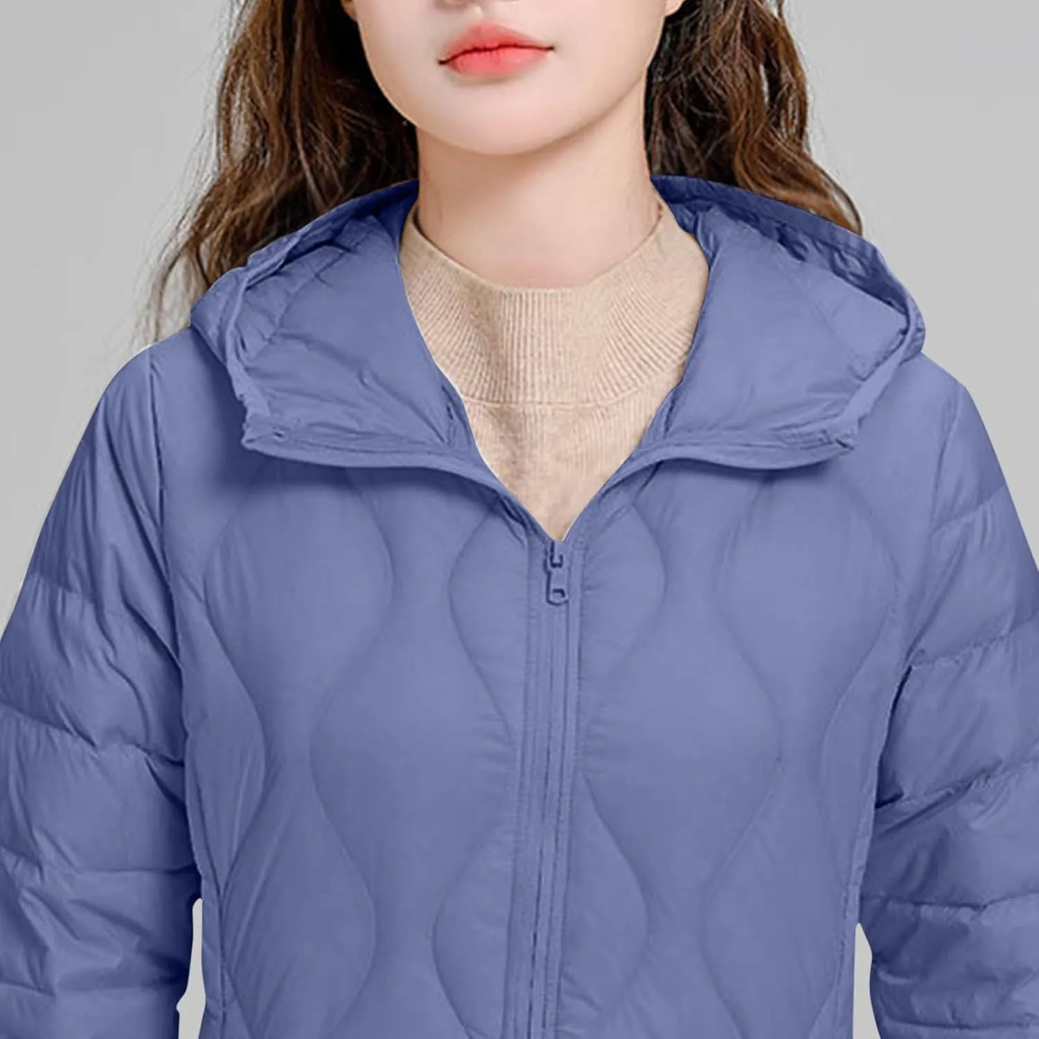 Lmdudan Plus Size Womens Quilted Jacket Lightweight Long Sleeve Hooded Puffer Jackets 2024 Winter Warm Down Coat Outerwear