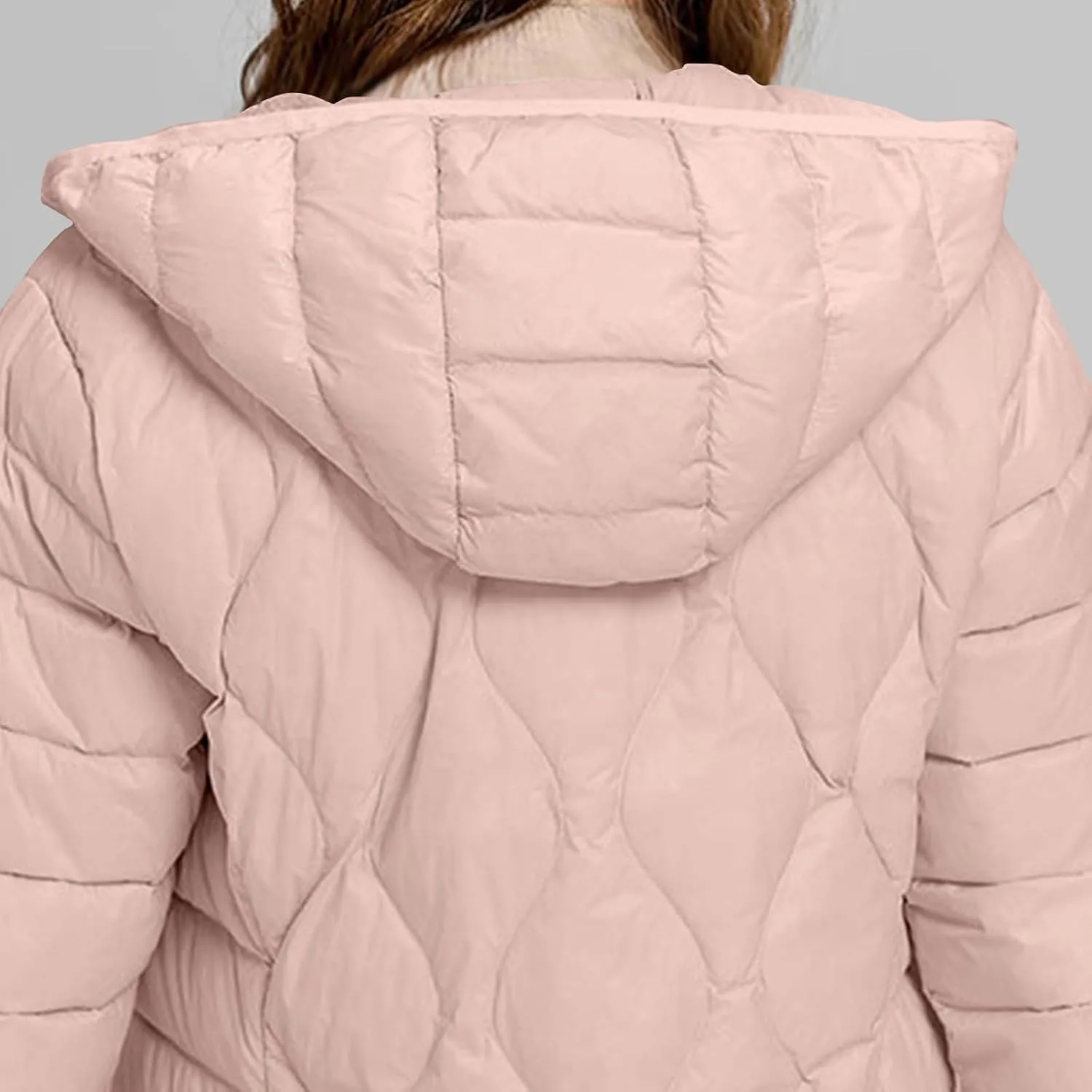 Lmdudan Plus Size Womens Quilted Jacket Lightweight Long Sleeve Hooded Puffer Jackets 2024 Winter Warm Down Coat Outerwear