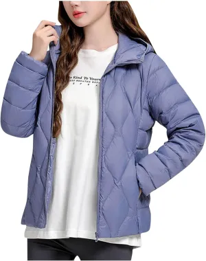 Lmdudan Plus Size Womens Quilted Jacket Lightweight Long Sleeve Hooded Puffer Jackets 2024 Winter Warm Down Coat Outerwear