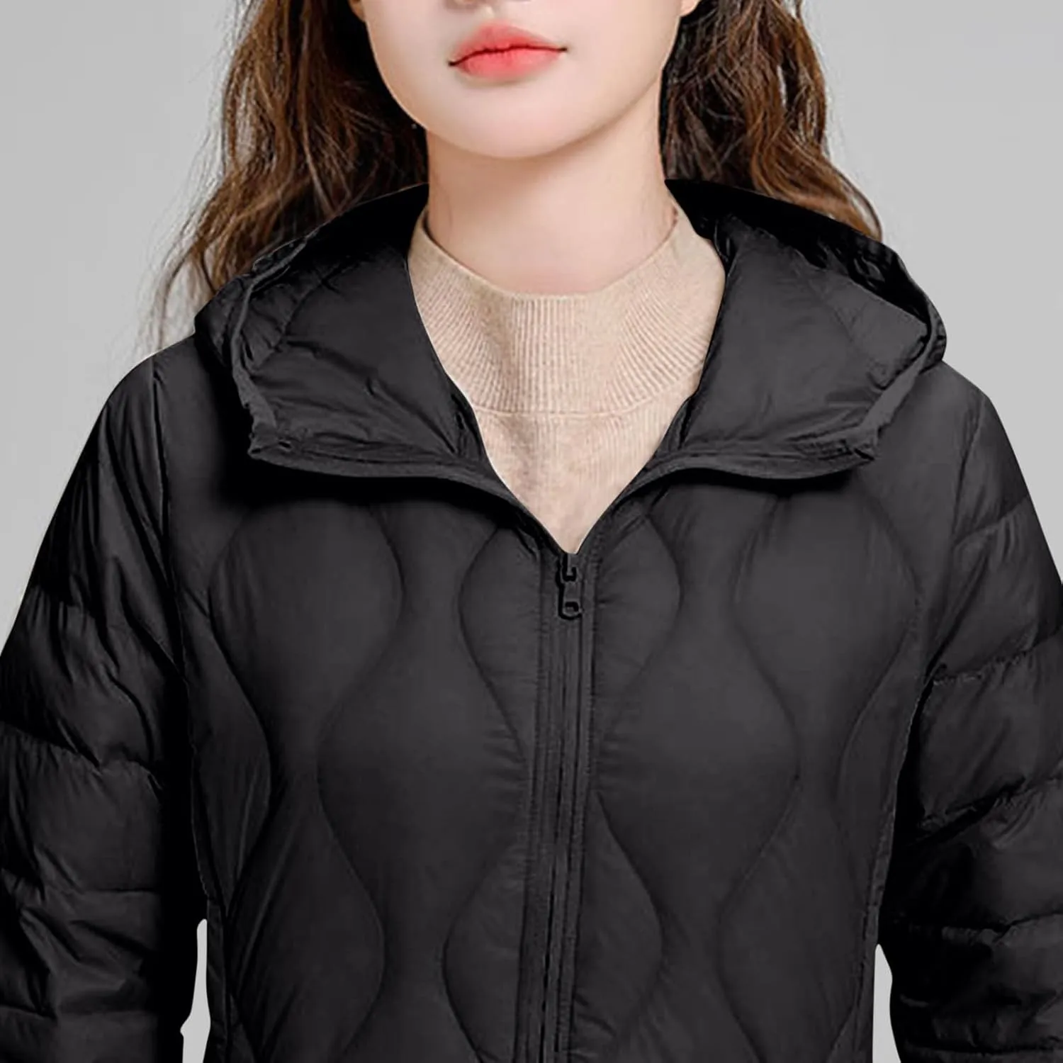 Lmdudan Plus Size Womens Quilted Jacket Lightweight Long Sleeve Hooded Puffer Jackets 2024 Winter Warm Down Coat Outerwear