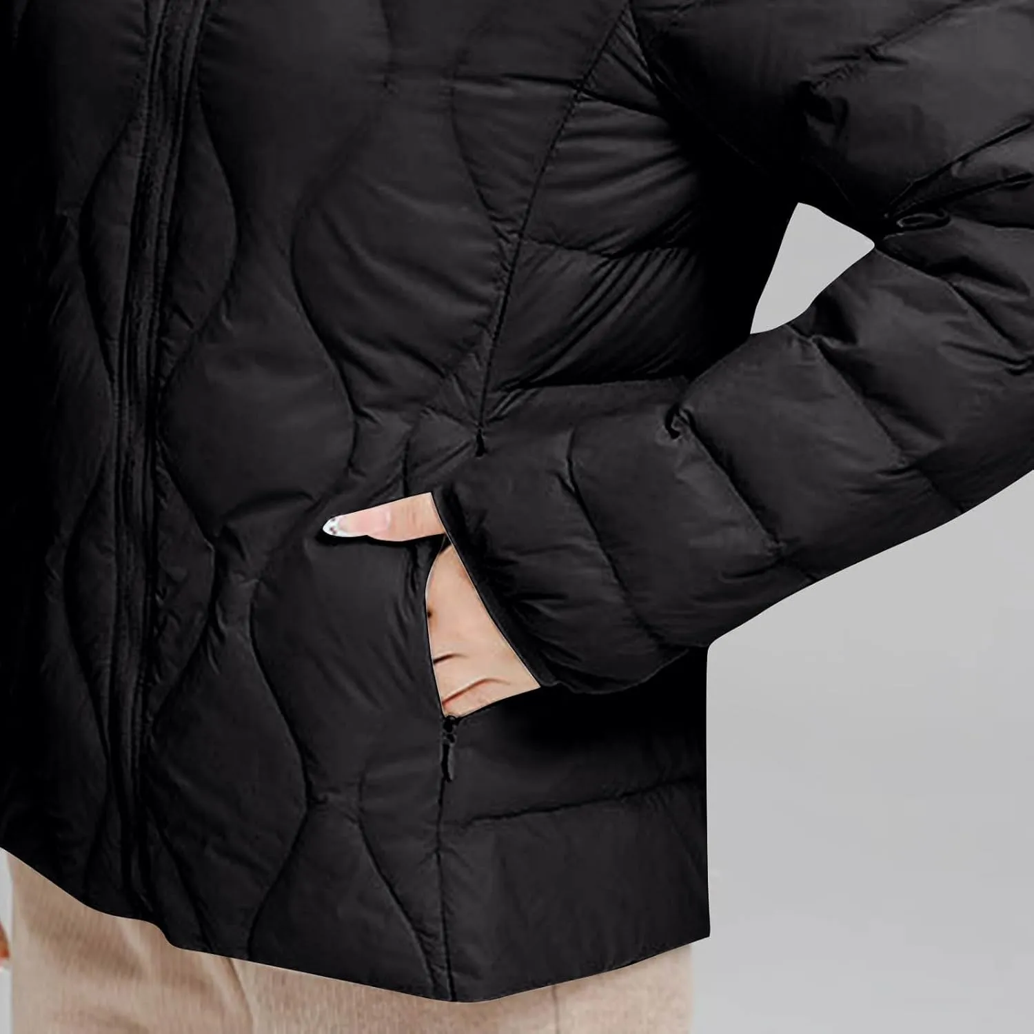 Lmdudan Plus Size Womens Quilted Jacket Lightweight Long Sleeve Hooded Puffer Jackets 2024 Winter Warm Down Coat Outerwear