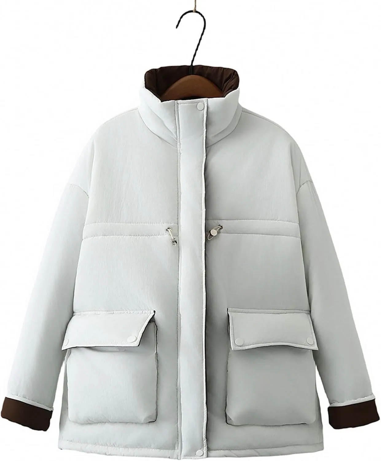 Lmdudan Puffer Jacket for Women Plus Size Stand Up Collar Down Coats with Pockets Windbreaker Warm Jackets Winter Outwear
