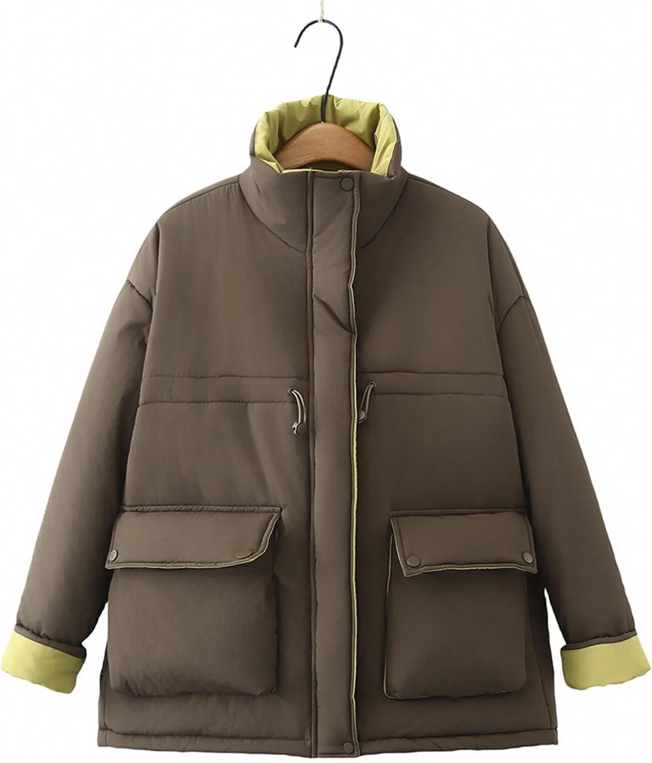 Lmdudan Puffer Jacket for Women Plus Size Stand Up Collar Down Coats with Pockets Windbreaker Warm Jackets Winter Outwear