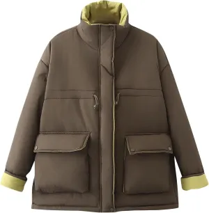 Lmdudan Puffer Jacket for Women Plus Size Stand Up Collar Down Coats with Pockets Windbreaker Warm Jackets Winter Outwear
