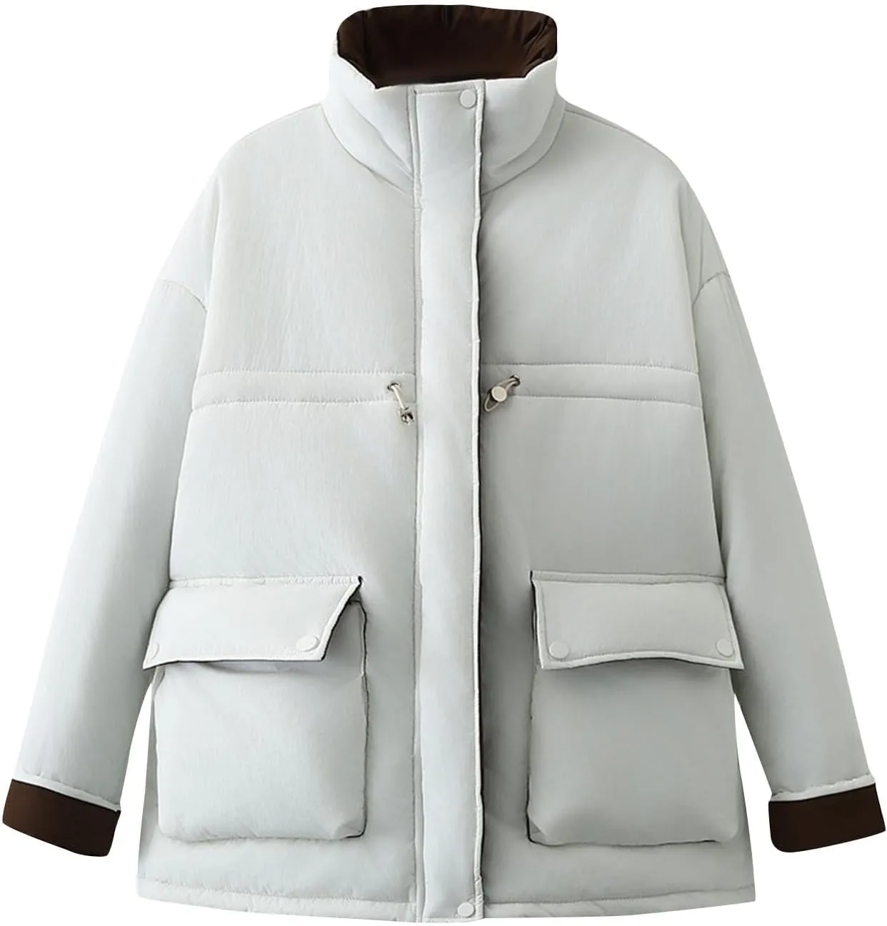 Lmdudan Puffer Jacket for Women Plus Size Stand Up Collar Down Coats with Pockets Windbreaker Warm Jackets Winter Outwear