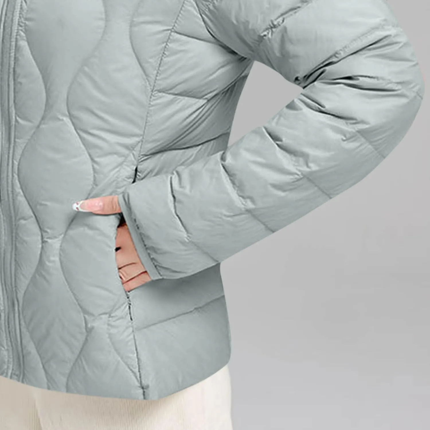 Lmdudan Puffer Jacket Womens Winter Coats Lightweight Long Sleeve Full Zip Down Jackets with Pockets Thickened Outerwear