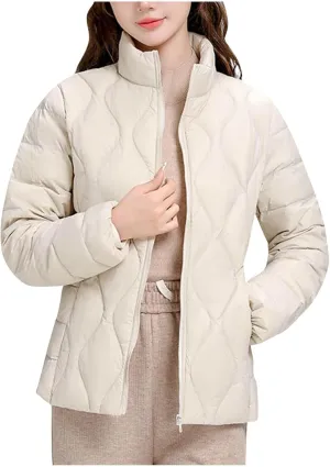 Lmdudan Puffer Jacket Womens Winter Coats Lightweight Long Sleeve Full Zip Down Jackets with Pockets Thickened Outerwear