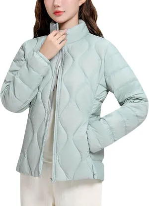 Lmdudan Puffer Jacket Womens Winter Coats Lightweight Long Sleeve Full Zip Down Jackets with Pockets Thickened Outerwear
