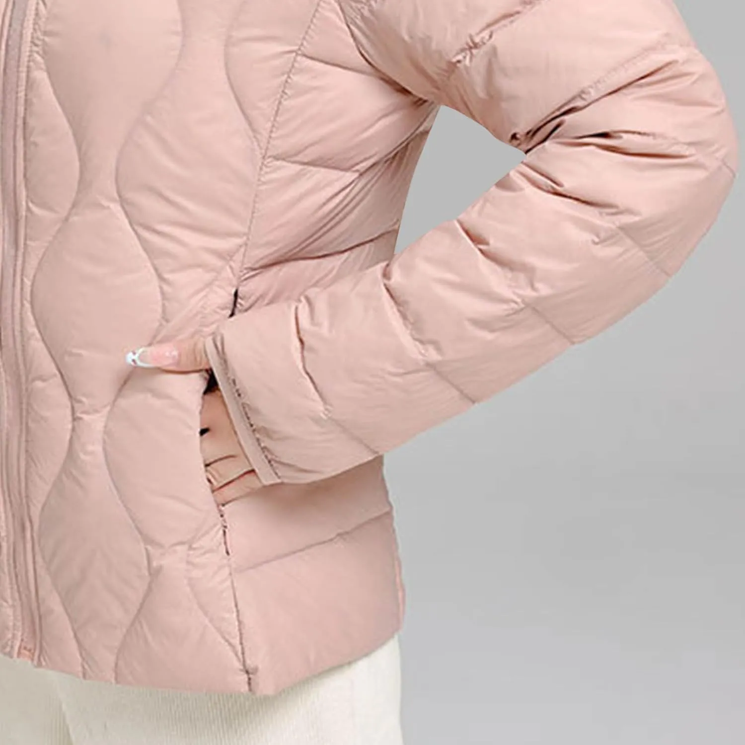 Lmdudan Puffer Jacket Womens Winter Coats Lightweight Long Sleeve Full Zip Down Jackets with Pockets Thickened Outerwear