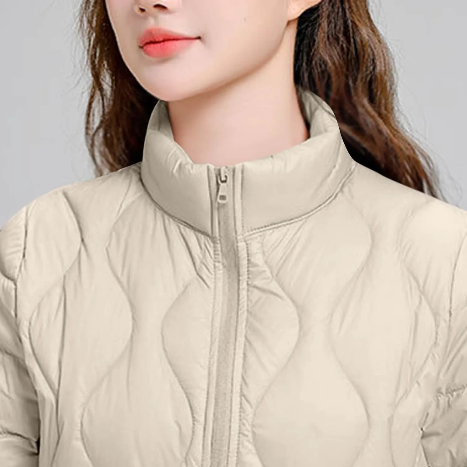 Lmdudan Puffer Jacket Womens Winter Coats Lightweight Long Sleeve Full Zip Down Jackets with Pockets Thickened Outerwear