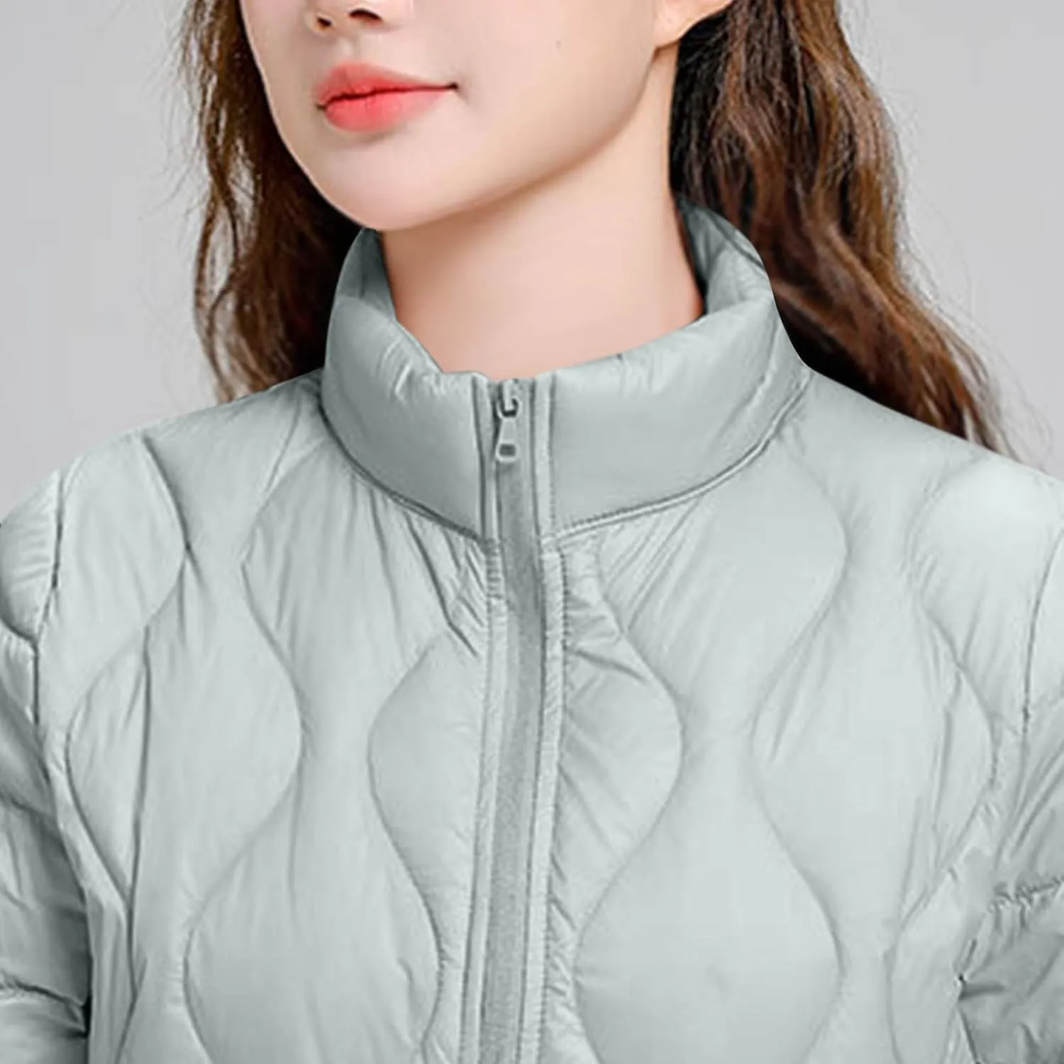 Lmdudan Puffer Jacket Womens Winter Coats Lightweight Long Sleeve Full Zip Down Jackets with Pockets Thickened Outerwear