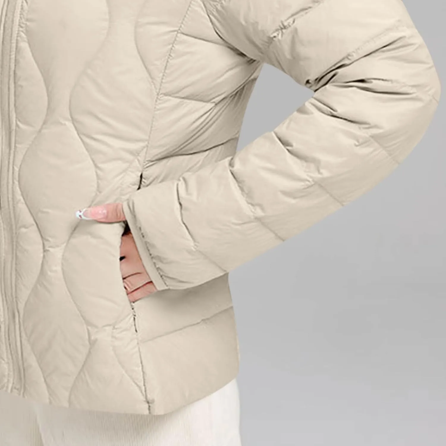 Lmdudan Puffer Jacket Womens Winter Coats Lightweight Long Sleeve Full Zip Down Jackets with Pockets Thickened Outerwear