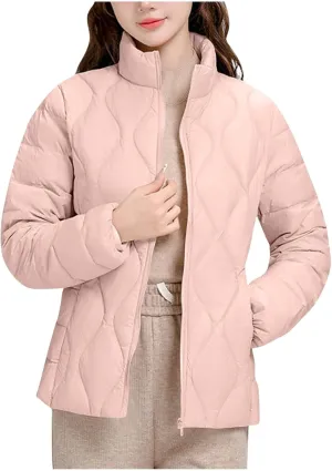 Lmdudan Puffer Jacket Womens Winter Coats Lightweight Long Sleeve Full Zip Down Jackets with Pockets Thickened Outerwear
