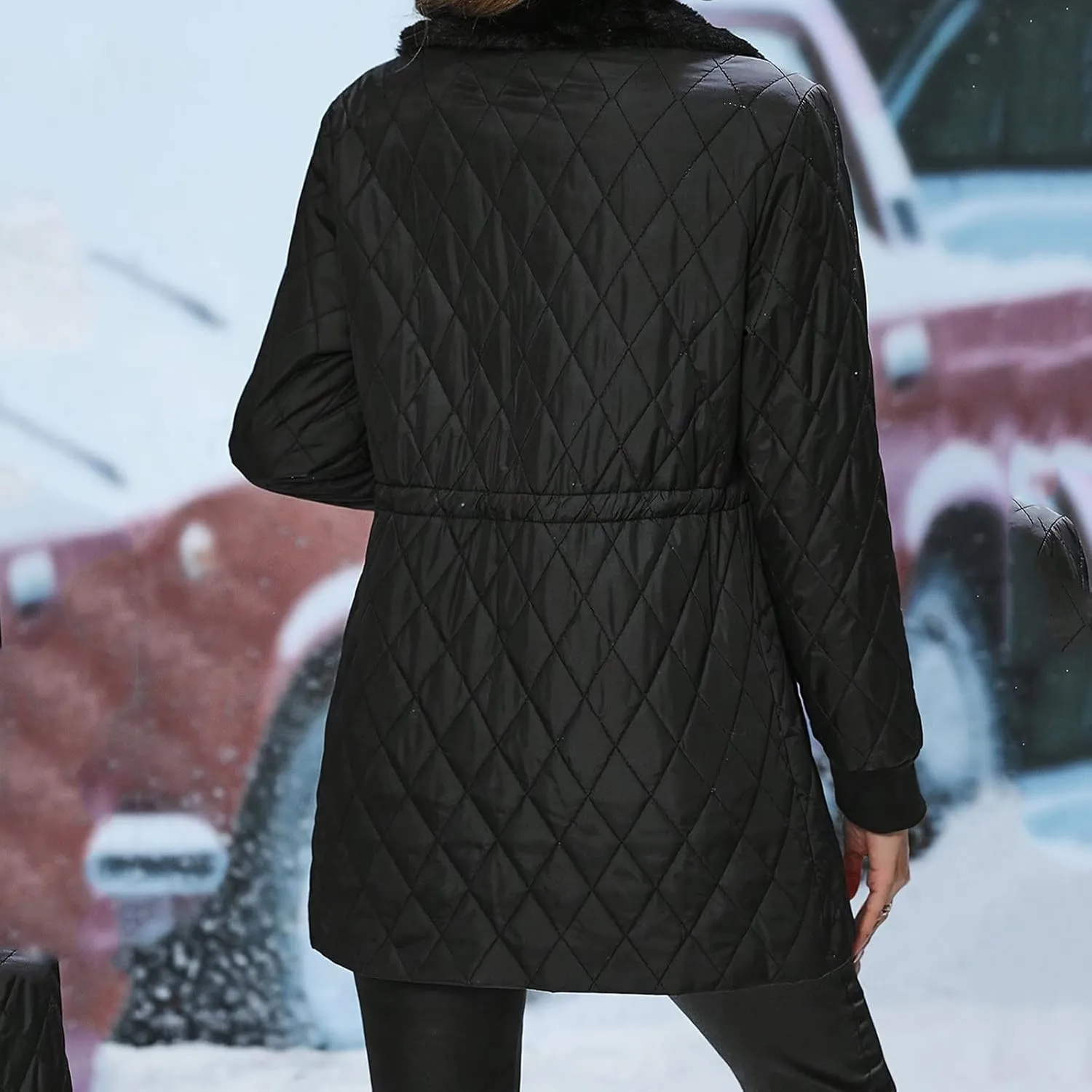 Lmdudan Puffer Jackets for Women 2024 Fashion Winter Warm Parka Coats Quilted Fitted Down Coat with Faux-Fur Lapel Collar