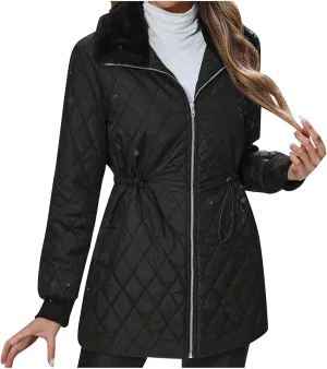 Lmdudan Puffer Jackets for Women 2024 Fashion Winter Warm Parka Coats Quilted Fitted Down Coat with Faux-Fur Lapel Collar
