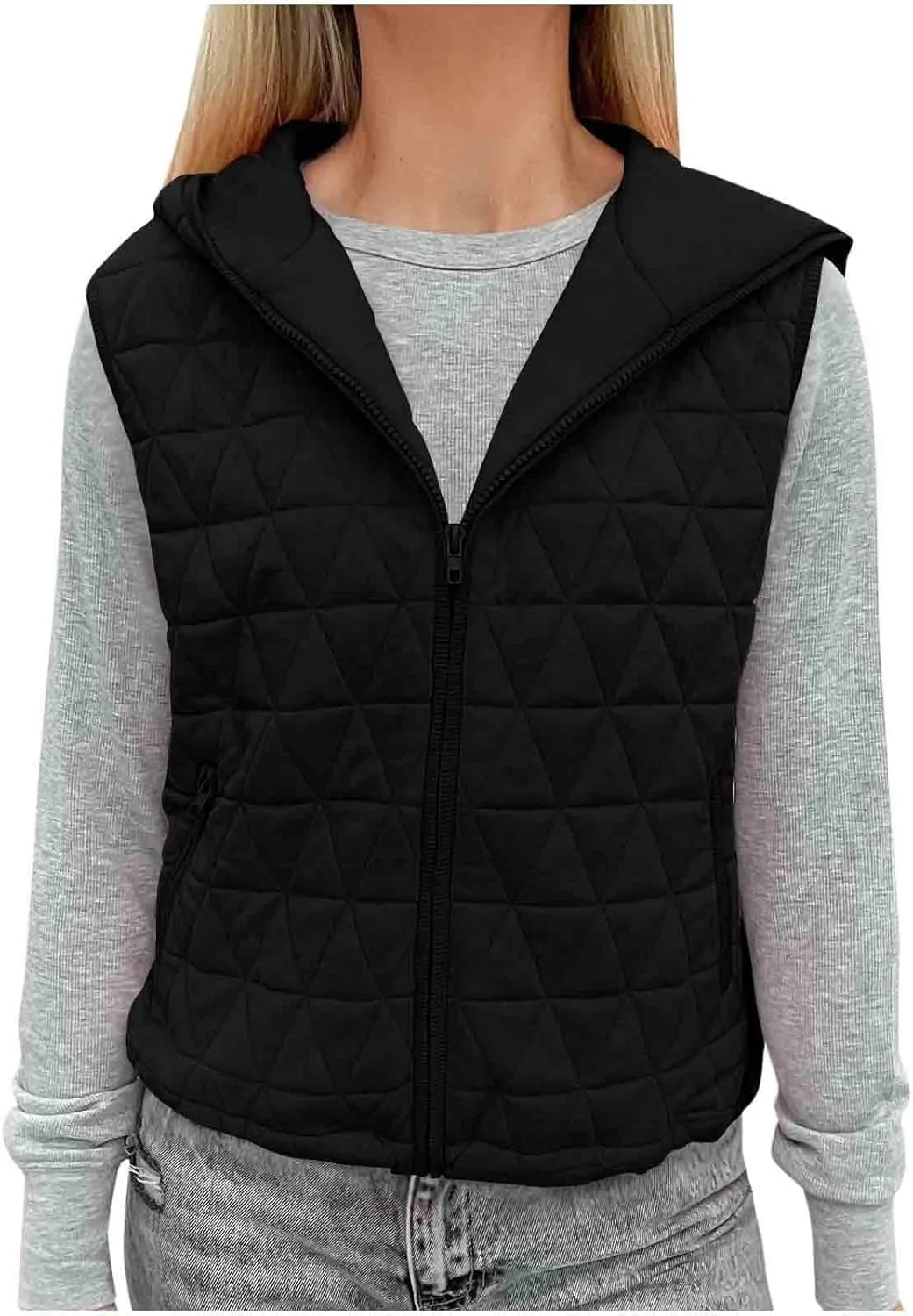 Lmdudan Women's 2024 Fall Vest Casual Sleeveless Hooded Zip Up Jacket Trendy Lightweight Winter Coat Outerwear with Pockets