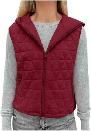Lmdudan Women's 2024 Fall Vest Casual Sleeveless Hooded Zip Up Jacket Trendy Lightweight Winter Coat Outerwear with Pockets