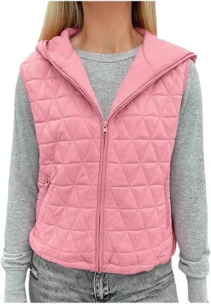 Lmdudan Women's 2024 Fall Vest Casual Sleeveless Hooded Zip Up Jacket Trendy Lightweight Winter Coat Outerwear with Pockets