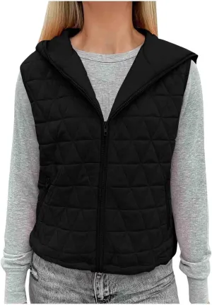 Lmdudan Women's 2024 Fall Vest Casual Sleeveless Hooded Zip Up Jacket Trendy Lightweight Winter Coat Outerwear with Pockets