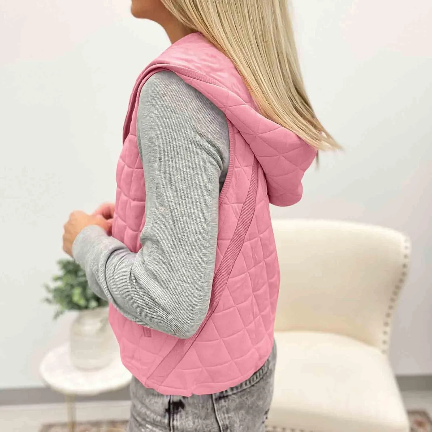 Lmdudan Women's 2024 Fall Vest Casual Sleeveless Hooded Zip Up Jacket Trendy Lightweight Winter Coat Outerwear with Pockets