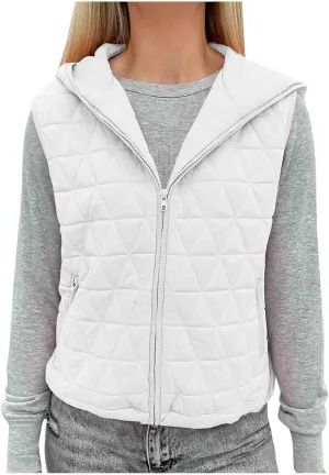 Lmdudan Women's 2024 Fall Vest Casual Sleeveless Hooded Zip Up Jacket Trendy Lightweight Winter Coat Outerwear with Pockets