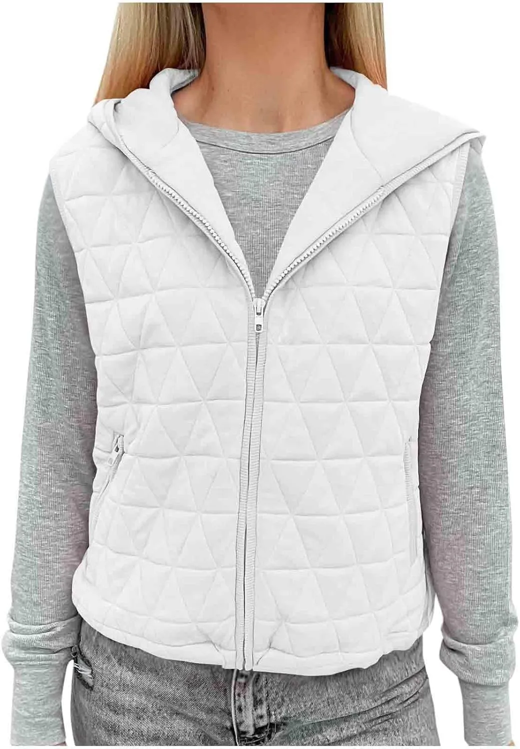 Lmdudan Women's 2024 Fall Vest Casual Sleeveless Hooded Zip Up Jacket Trendy Lightweight Winter Coat Outerwear with Pockets