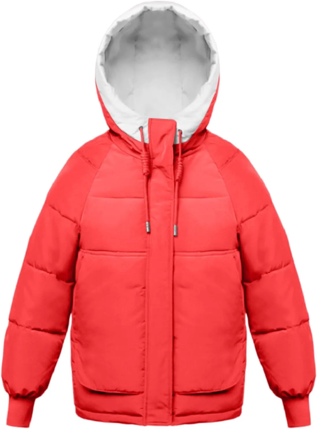 Lmdudan Women's Cropped Puffer Jacket 2024 Winter Down Coat Hooded Outerwear Warm Quilted Puffer Jackets with Pockets