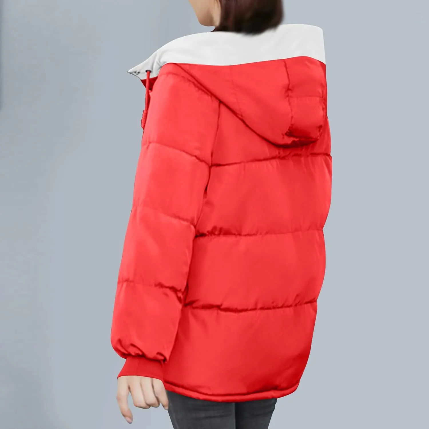Lmdudan Women's Cropped Puffer Jacket 2024 Winter Down Coat Hooded Outerwear Warm Quilted Puffer Jackets with Pockets
