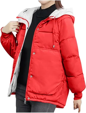 Lmdudan Women's Cropped Puffer Jacket 2024 Winter Down Coat Hooded Outerwear Warm Quilted Puffer Jackets with Pockets