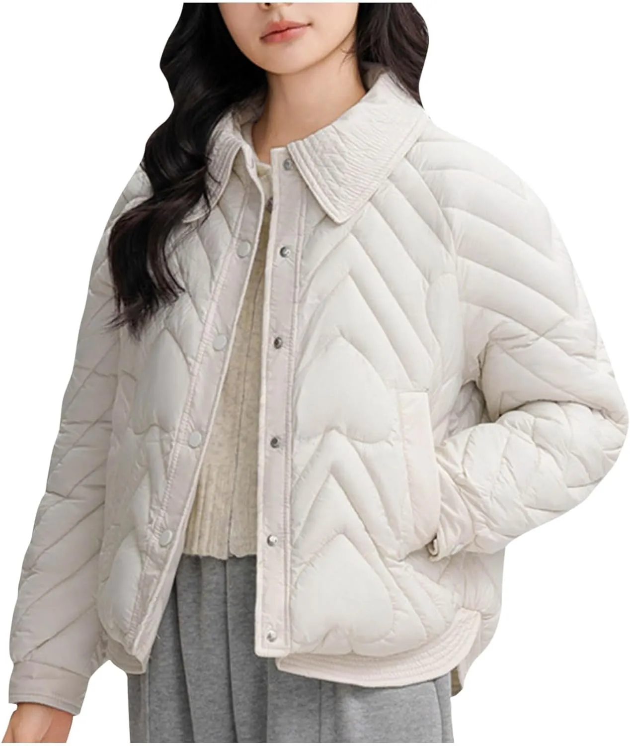 Lmdudan Women's Puffer Jacket Quilted Down Jackets Button Down Padded Lightweight Outwear with Pockets 2024 Winter