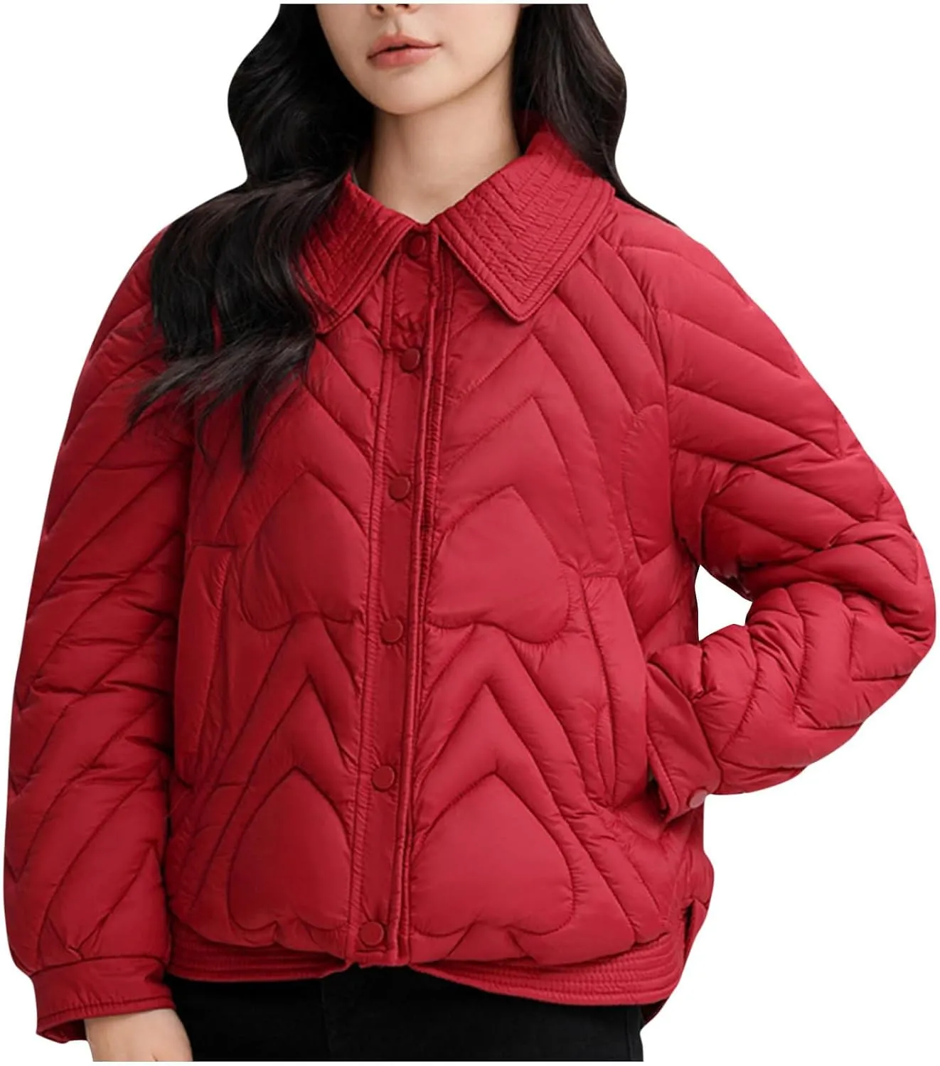 Lmdudan Women's Puffer Jacket Quilted Down Jackets Button Down Padded Lightweight Outwear with Pockets 2024 Winter