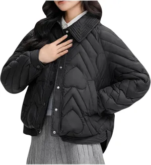 Lmdudan Women's Puffer Jacket Quilted Down Jackets Button Down Padded Lightweight Outwear with Pockets 2024 Winter