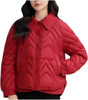 Lmdudan Women's Puffer Jacket Quilted Down Jackets Button Down Padded Lightweight Outwear with Pockets 2024 Winter