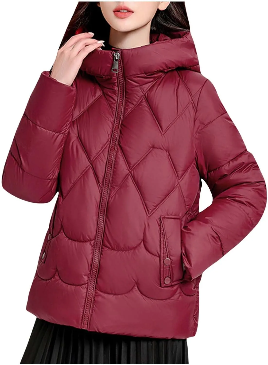 Lmdudan Women's Winter Coats Lightweight Jacket Hooded Warm Cropped Puffer Jackets Plus Size Down Coat with Pockets