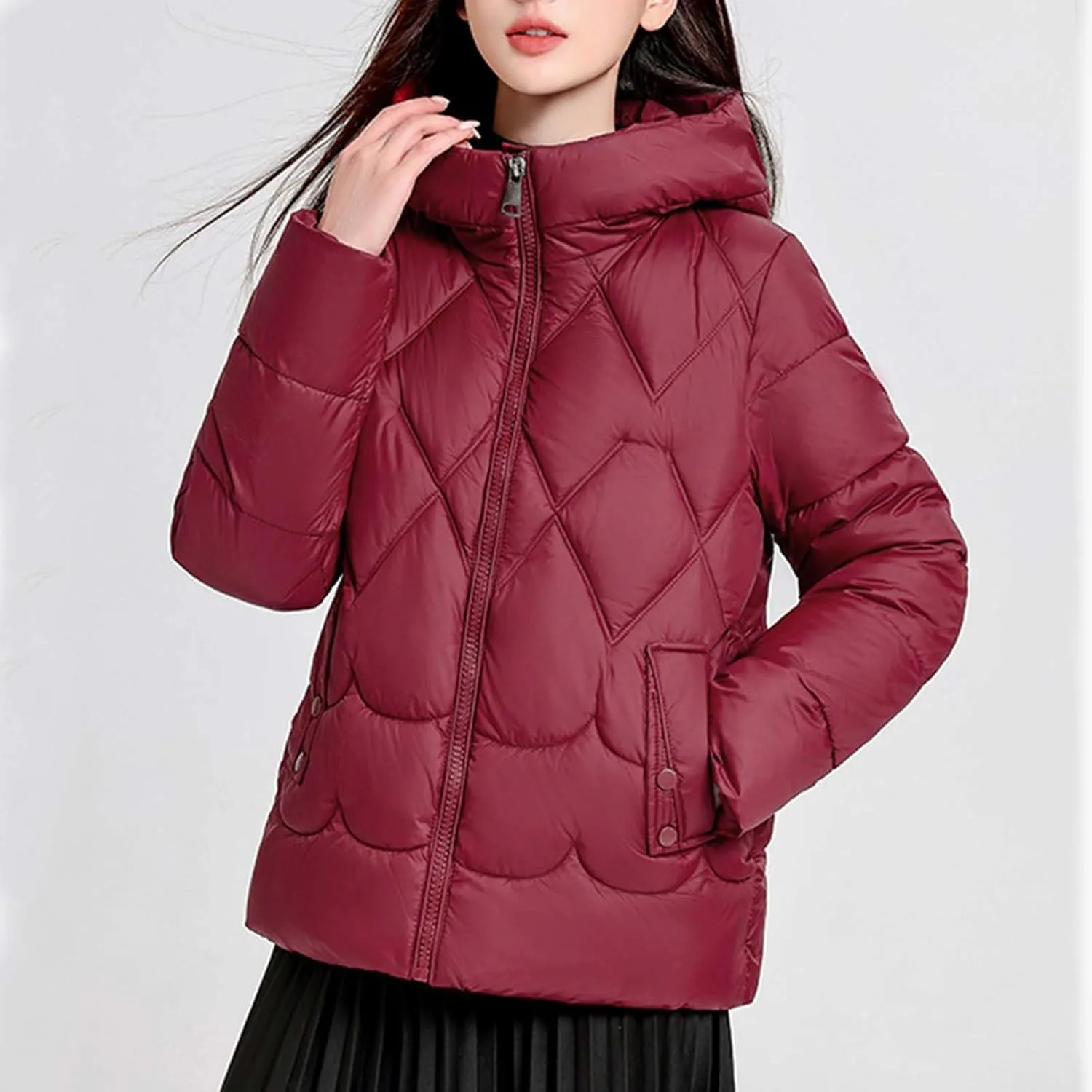 Lmdudan Women's Winter Coats Lightweight Jacket Hooded Warm Cropped Puffer Jackets Plus Size Down Coat with Pockets