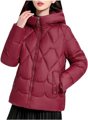 Lmdudan Women's Winter Coats Lightweight Jacket Hooded Warm Cropped Puffer Jackets Plus Size Down Coat with Pockets